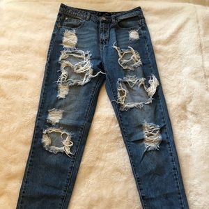 Distressed mom jeans